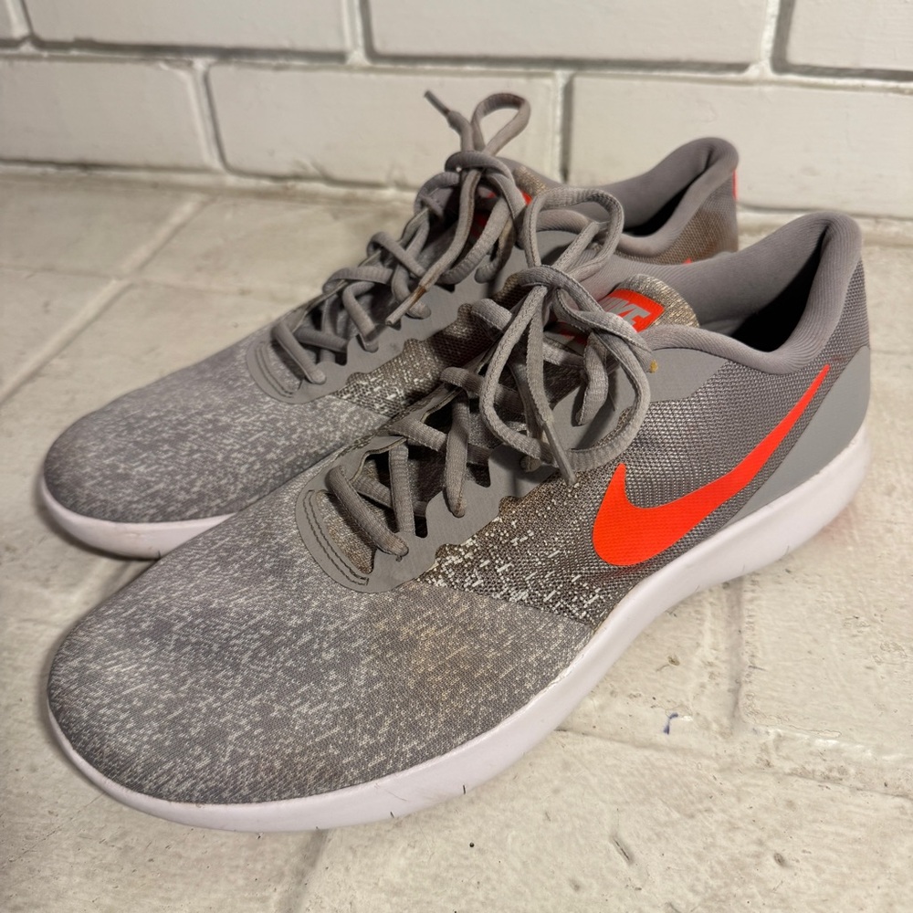 NIKE Flex Contact Gray Orange Running Shoes - Men's Size 10.5 pre-owned